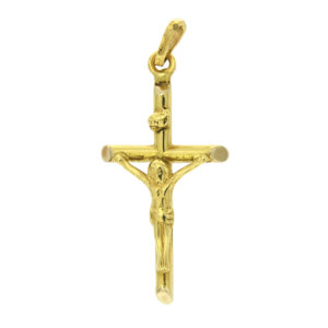 Ciondolo in oro giallo 18 kt a croce con Cristo.