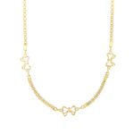 Collana in oro giallo 18 kt maglia piatta lavorata alternata da 3 fiocchi, made in Italy.