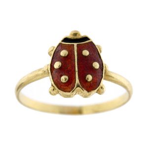 Anello in oro giallo 18 kt con coccinella smaltata.