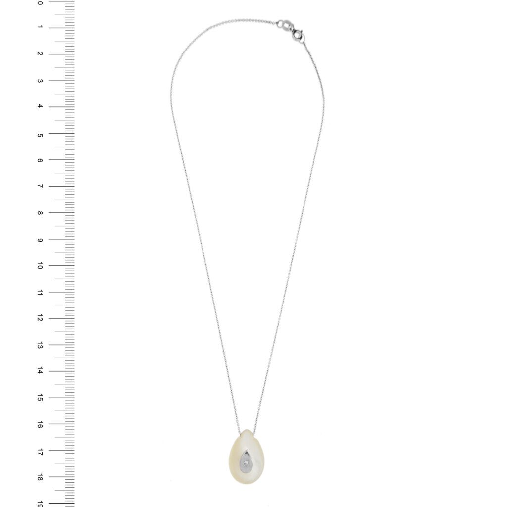 Collana oro bianco con madreperla e diamante foto paragone righello per misura gioiello in cm