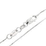 zoom dettaglio maglia veneziana e moschettone di chiusura di collana oro bianco Yukiko con ciondolo perla e diamanti