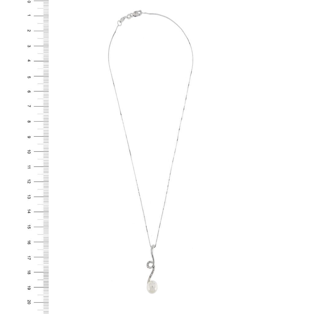 Collana oro bianco con diamanti e perla foto paragone righello per misura lunghezza gioiello in cm