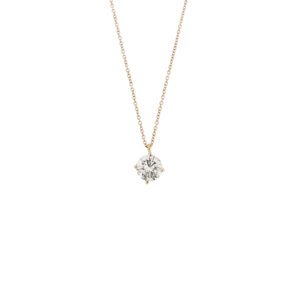 Collana maglia rolò in oro rosa 18 kt con ciondolo punto luce a griffe con diamante taglio brillante da 1.13 ct Colore H Purezza SI1, certificato gemmologico AIG Milan.