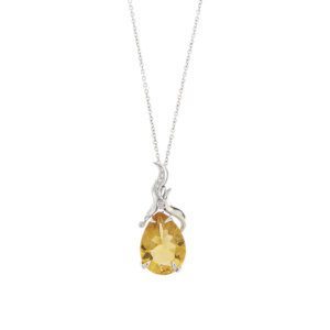 Collana in oro bianco 18 kt maglia rolò con ciondolo con quarzo citrino a goccia di circa 15 ct e 7 diamanti taglio brillante: 1 da da 0.005 ct e 6 da 0.02 ct cad. totale 0.17 ct, colore GH purezza VS.