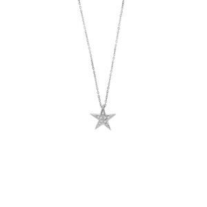 Collana in oro bianco 18 kt, maglia forzatina con ciondolo a stella con 9 diamanti taglio brillante da 0.02 ct cad., totale 0.18 ct - colore FG e purezza VS.