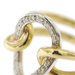 zoom dettaglio diamanti di anello due ori con cerchi