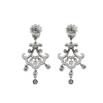 retro di orecchini chandelier pendenti in oro bianco con diamanti