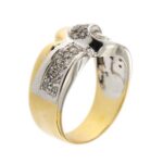 lato di anello oro bianco e oro giallo con diamanti