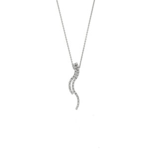 Collana maglia rolò in oro bianco 18 kt con ciondolo a due fili ondulati e 30 diamanti taglio brillante da 0,015 ct cad. totale 0,45 ct - colore FG e purezza VS.