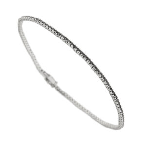 Bracciale tennis in oro bianco 18 kt con diamanti neri taglio brillante, totale 0,80 ct con chiusura a cassetto e 2 sicure.