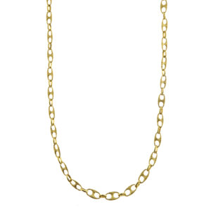 Collana lunga maglia marina in oro giallo 18kt con lavorazione effetto oro grezzo.