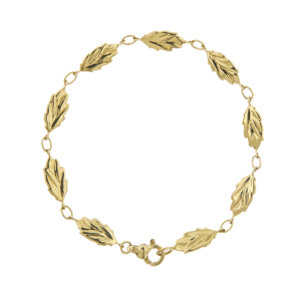 Bracciale maglia a foglie in oro giallo 18kt con chiusura a moschettone.