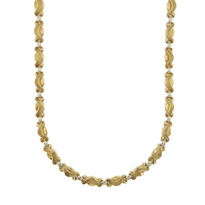 Collier maglia originale a segmenti in oro giallo lucido e satinato, uniti da ovali in oro bianco 18kt.