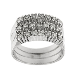 Triplo anello riviere in oro bianco 18kt con 21 diamanti taglio brillante da 0.05 ct cad. totale 1.05 ct - colore FG e purezza VS.