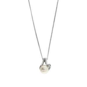 Collana oro bianco maglia groumette con perla e diamanti