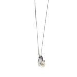 Collana oro bianco maglia groumette con perla e diamanti 3