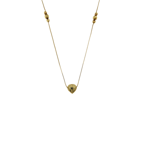 Collana maglia veneta in oro giallo 18kt con cuore centrale bombato e 6 palline sfaccettate ai lati.