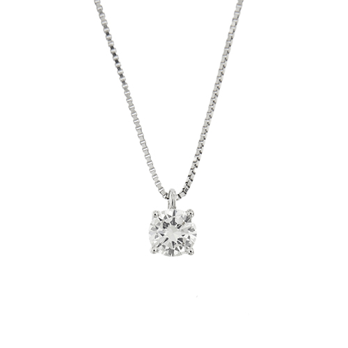 Collana maglia veneta in oro bianco 18kt con ciondolo punto luce a griffe con diamante, taglio brillante da 0.40 ct - colore FG e purezza VVS. Brand: Damiani