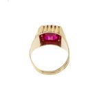 visione retro e interna di anello oro giallo con rubino per uomo