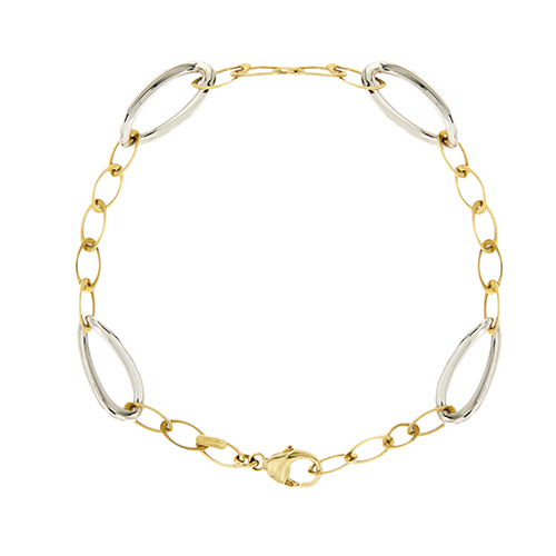 Bracciale in oro giallo e oro bianco 18kt maglia cheval, chiusura con moschettone.