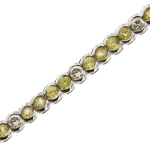 zoom pietre preziose: quarzi citrini e diamanti su bracciale tennis in oro bianco