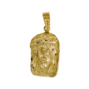 Ciondolo raffigurante il volto di Cristo in oro giallo 18 kt con corona di spine.