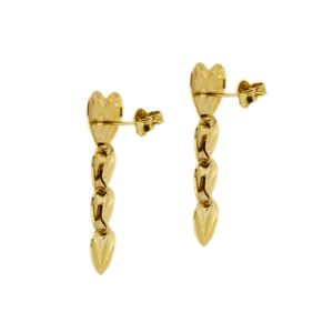 retro e lato di orecchini pendenti cuori in oro giallo