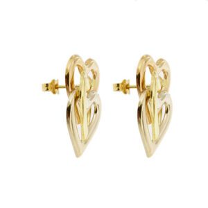 profilo di orecchini lobo tre cuori intrecciati in oro giallo