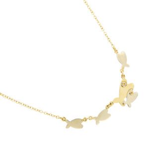 collana maglia rolò oro giallo e bianco con pesciolini