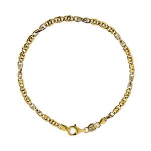 Bracciale due ori maglia occhi di pernice in oro giallo e oro bianco 18kt con chiusura a moschettone. Brand: Mancini.