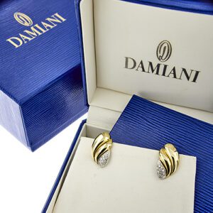 scatola originale Damiani orecchini a lobo in oro giallo con diamanti